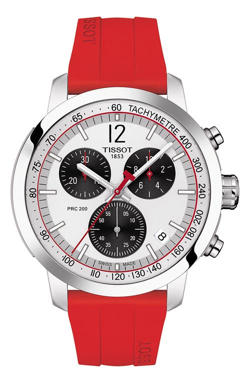 Tissot PRC 200 Chronograph Rubber Strap Watch, 43mm in Silver at Nordstrom