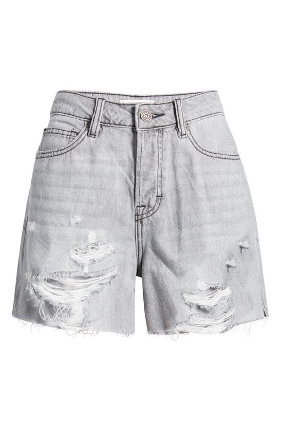 Hidden Jeans Distressed Raw Hem Side Slit Denim Shorts In Grey