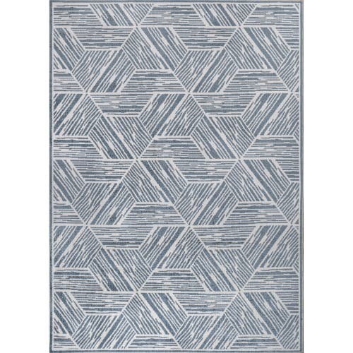 Jonathan Y Vector Modern Coastal Geometric Machine-washable Area Rug In Blue/cream