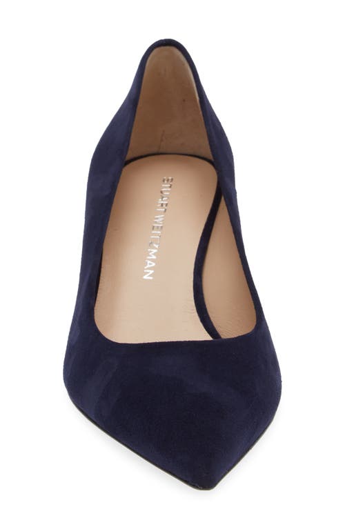 Stuart Weitzman Power Pointed Toe Kitten Heel Pump In Nice Blue