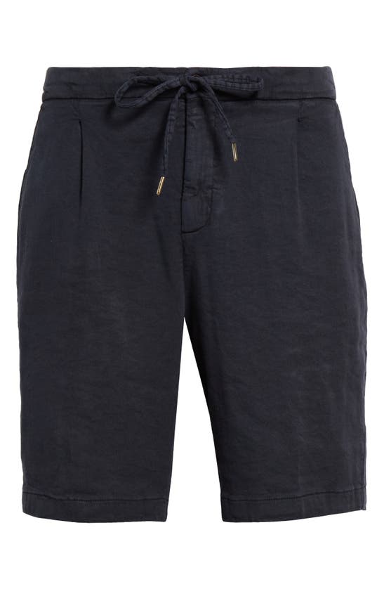 Shop Thom Sweeney Pleated Stretch Linen & Cotton Jersey Shorts In Navy