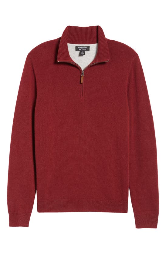 Nordstrom Cashmere Quarter Zip Pullover Sweater In Red Cinder