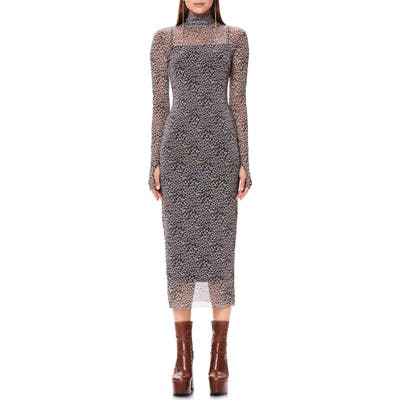 Afrm Shailene Long Sleeve Print Mesh Dress, Brown