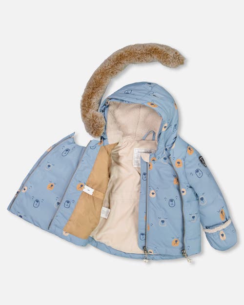 Shop Deux Par Deux Baby Boy's Two Piece Baby Snowsuit Blue Printed Bear Face And Doe