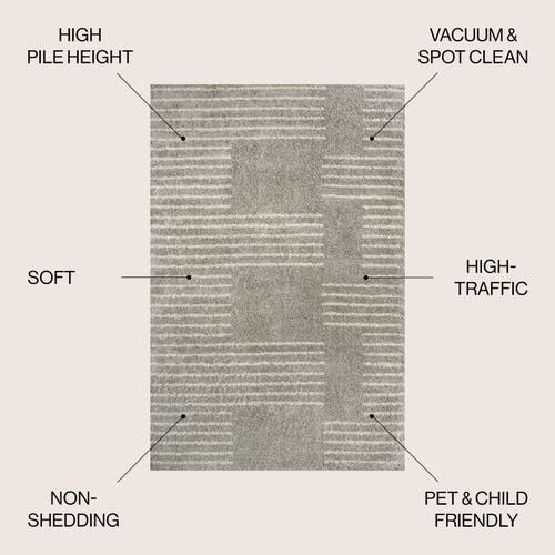 Jonathan Y Petra Abstract Stripe Geometric Shag Area Rug In Gray/ivory