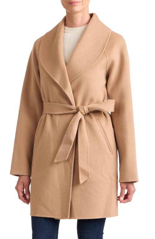 Shop Sofia Cashmere Double Face Wool Blend Wrap Coat In Camel