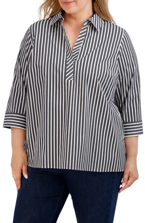 Foxcroft Sophia Stripe Three-Quarter Sleeve Stretch Button-Up Shirt at Nordstrom,