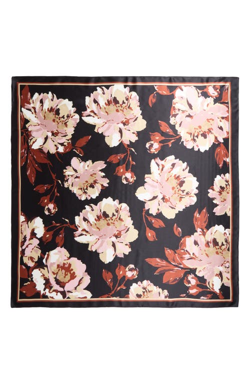 Shop Nordstrom Print Square Silk Scarf In Black- Pink Payton Peony