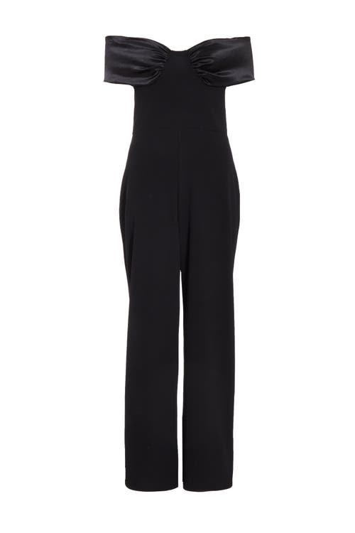 Shop Quiz Bardot Scuba Crepe Jumpsuit With Satin Trim In Black