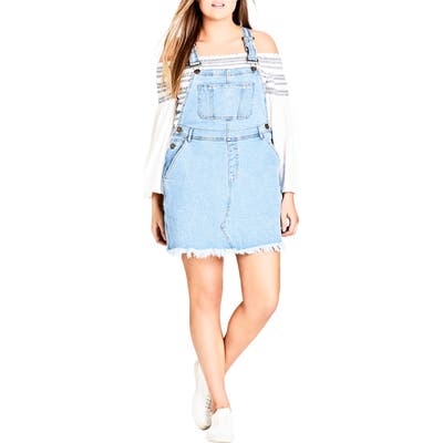 Plus Size City Chic Denim Overall Dress, Blue
