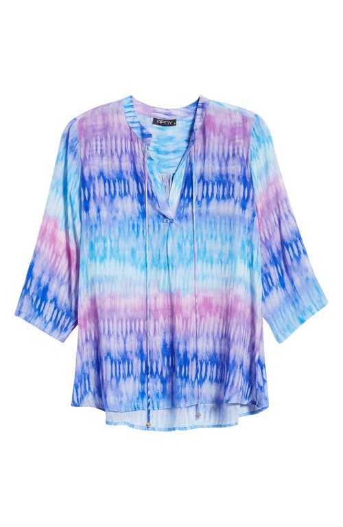 Shop Apny Tie Neck Top In Blue/purple Multi