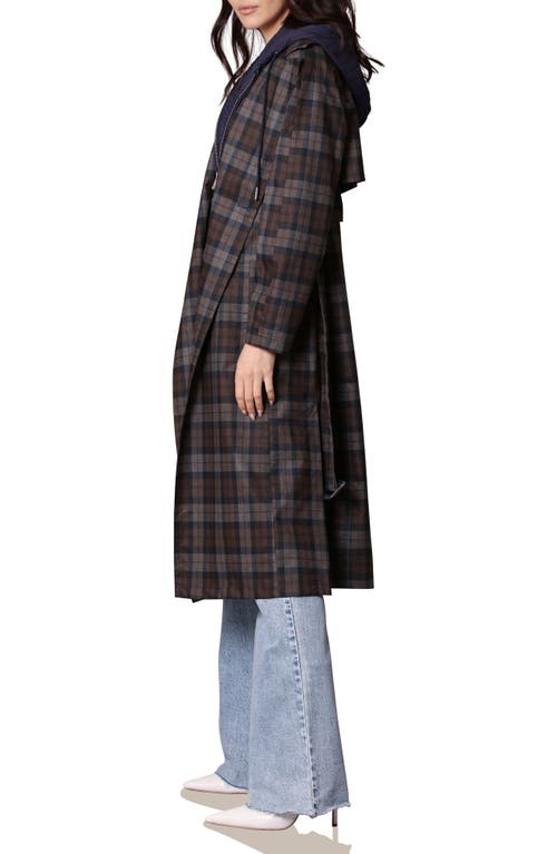 Avec Les Filles Plaid Rain Coat In Brown Plaid