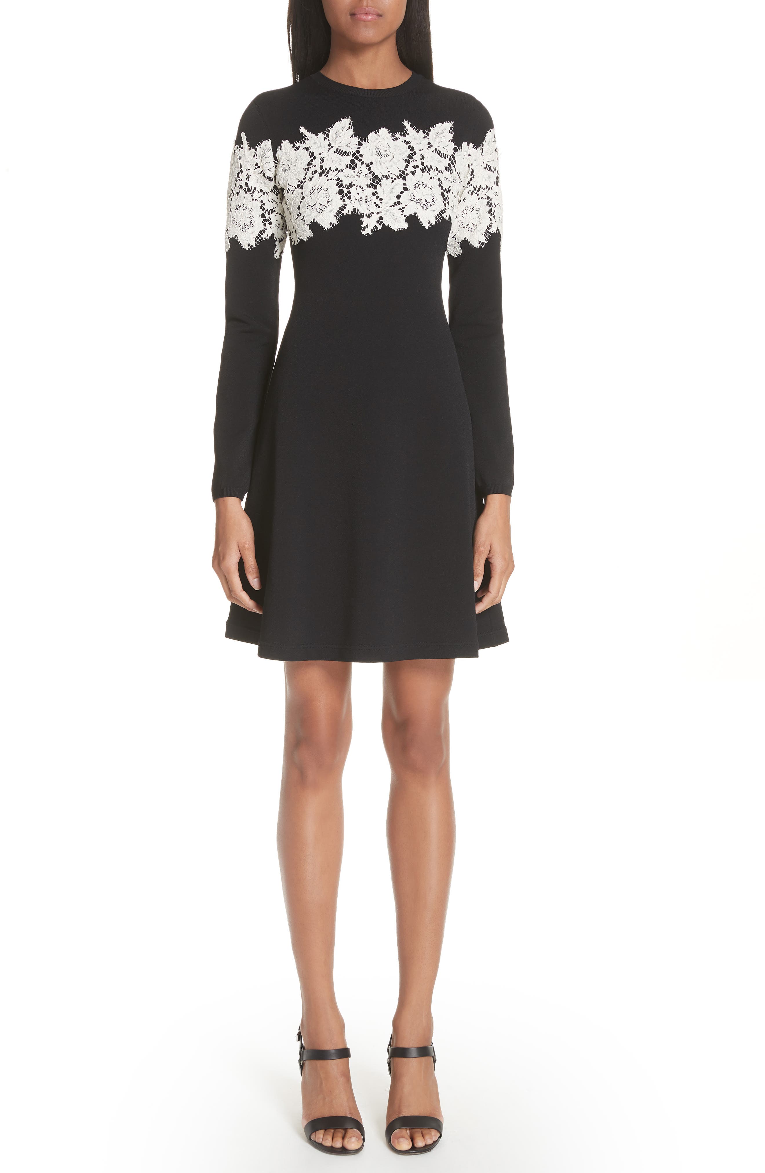 Valentino Lace Stripe Knit Dress, Black