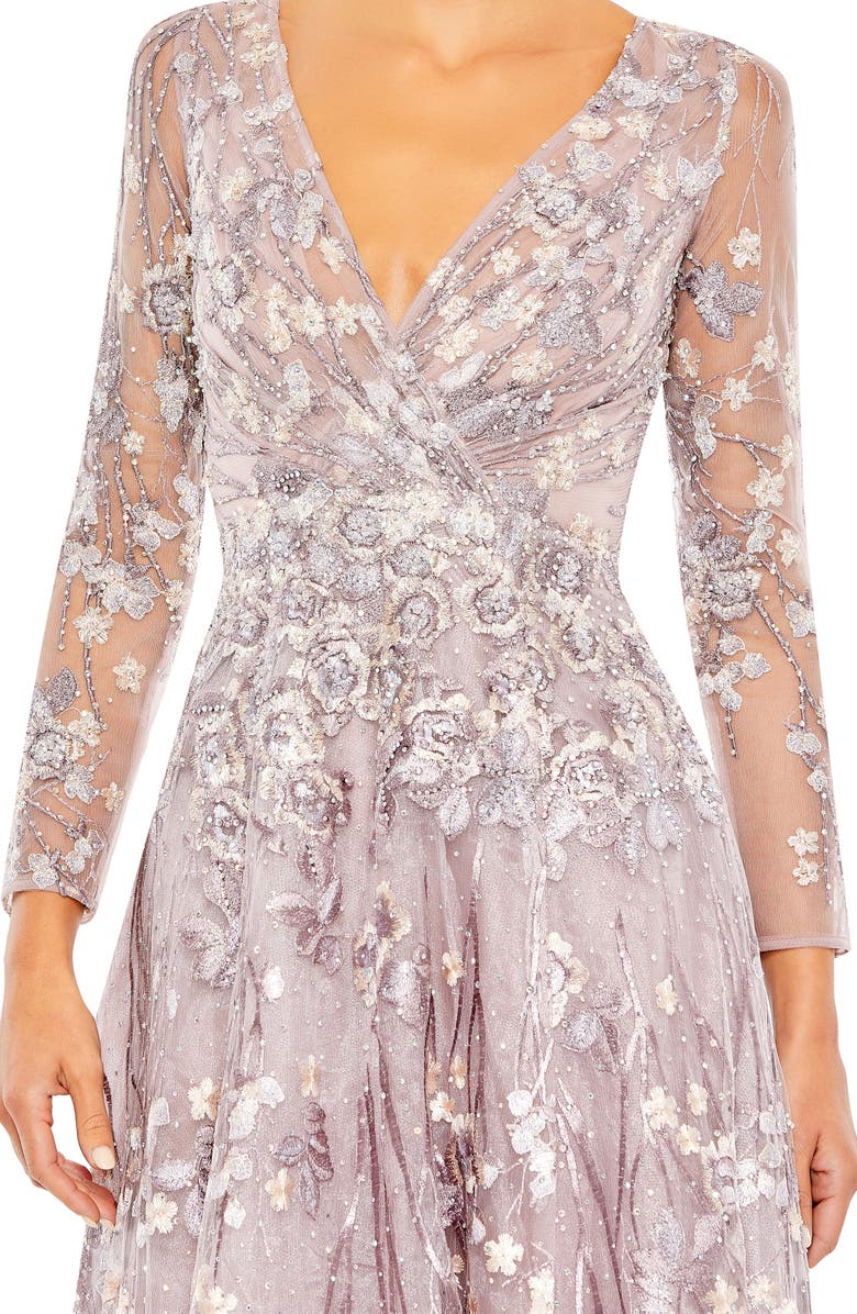 Mac Duggal Floral Embroidered Long Sleeve Mesh Gown | Nordstrom