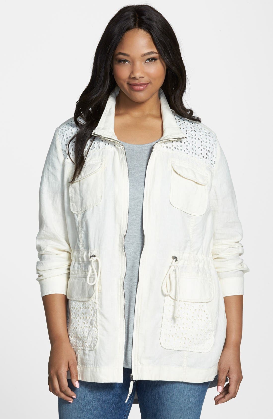 Lucky Brand Eyelet Cotton & Linen Jacket (Plus Size) Nordstrom