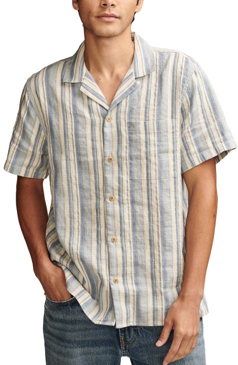 Lucky Brand Men's Short Sleeve Linen Button Up Shirt, Bright White, Medium  