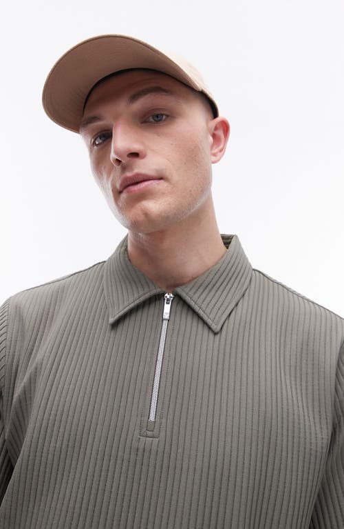 Shop Topman Ribbed Zip Polo In Khaki