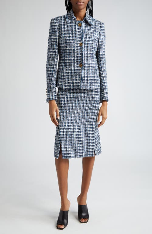 Shop Etro Plaid Tweed Jacket In Blue Multi