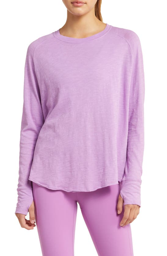 Zella Relaxed Long Sleeve Slub Jersey T-shirt In Purple Iris