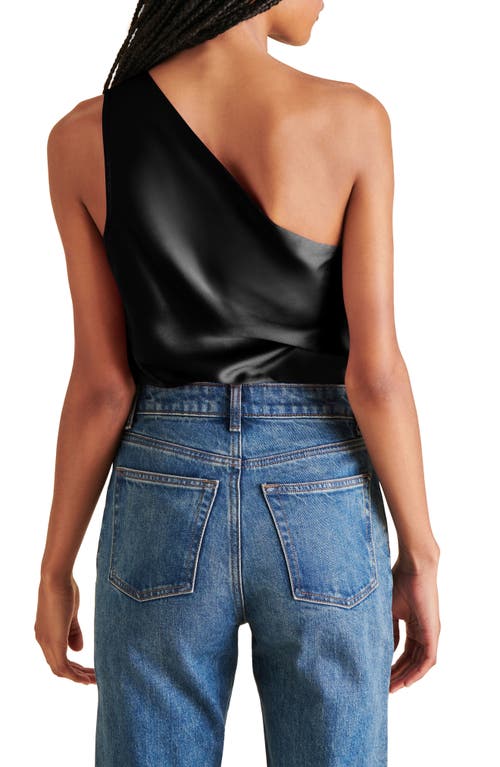 Shop Steve Madden Sapphire Satin One-shoulder Bodysuit In Black