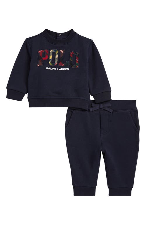 Ralph Lauren Fleece Graphic Sweatshirt & Sweatpants Set in Royal Navy/red Plaid 