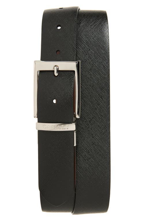 Shop Canali Reversible Leather Belt In Black