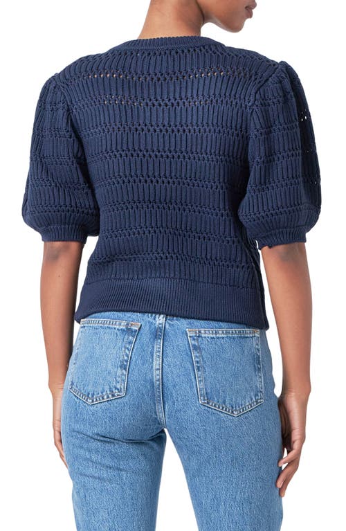 Shop English Factory Puff Sleeve Knit Top In Navy