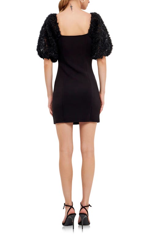 Shop Endless Rose Tulle Puff Sleeve Minidress In Black