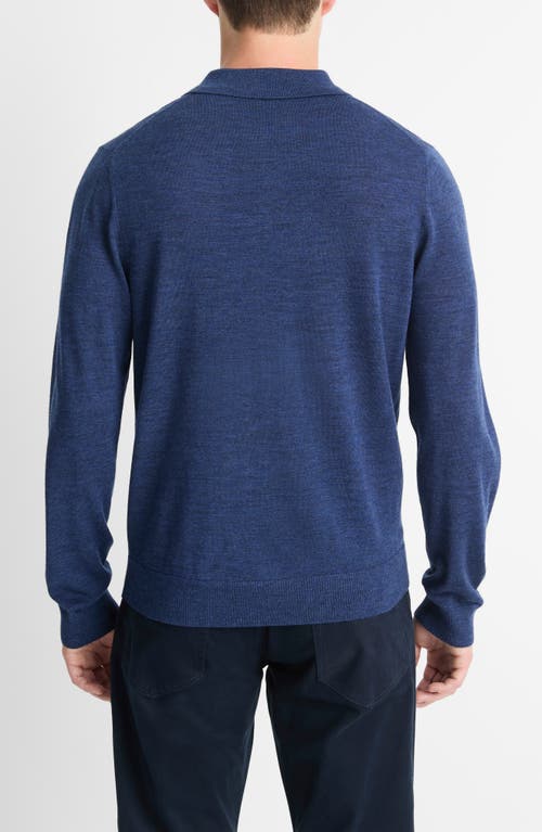 Shop Vince Long Sleeve Merino Wool Polo In H Dk Regal Blue