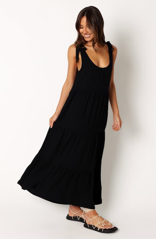 Petal And Pup Marcy Linen Midi Dress In Black