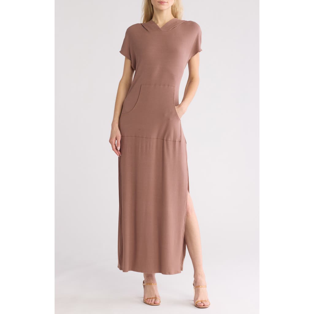 Go Couture Short Sleeve Hoodie Dress In Cocoa