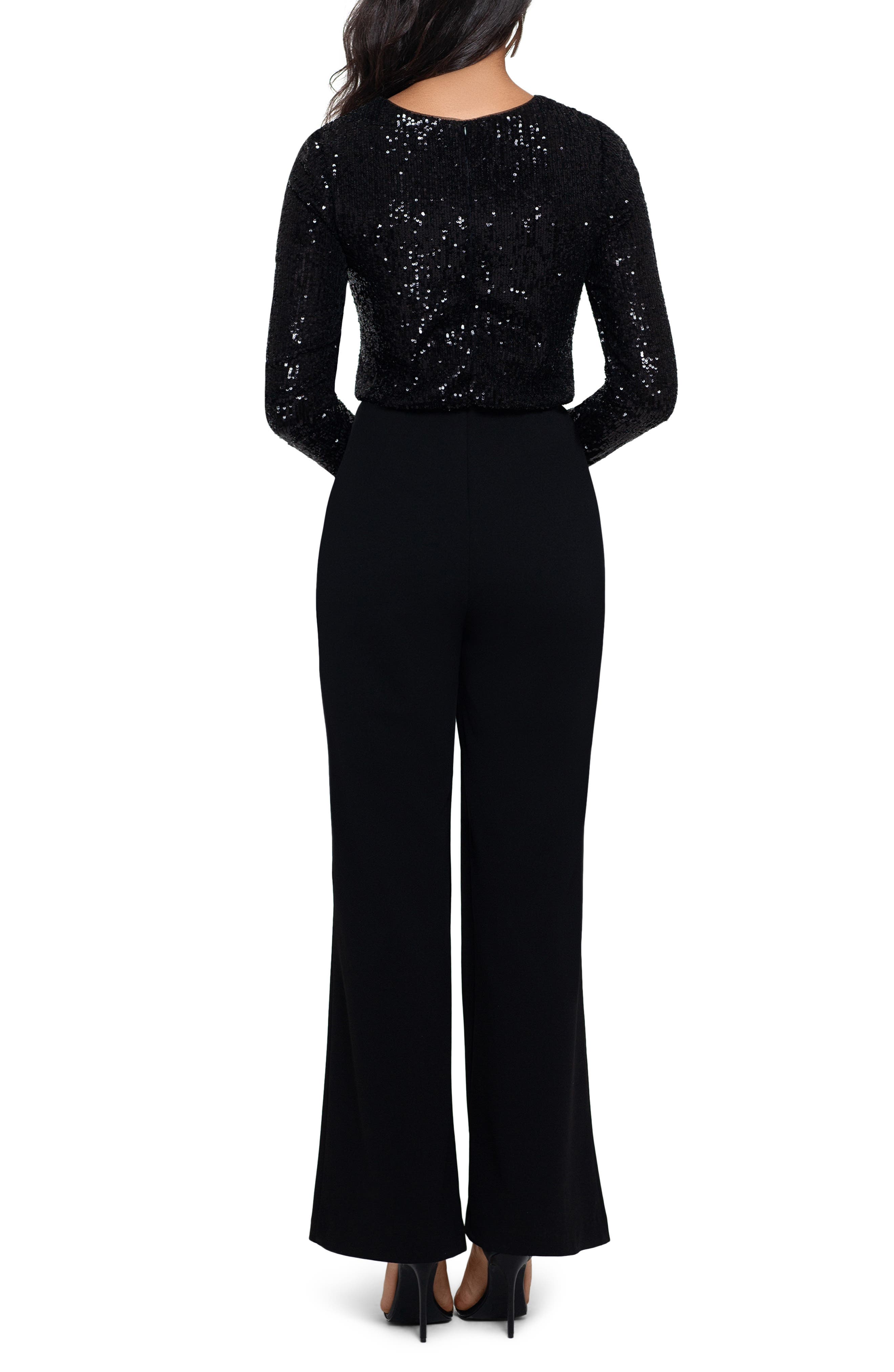 XSCAPE | Sequin Long Sleeve Crepe Jumpsuit | Nordstrom Rack