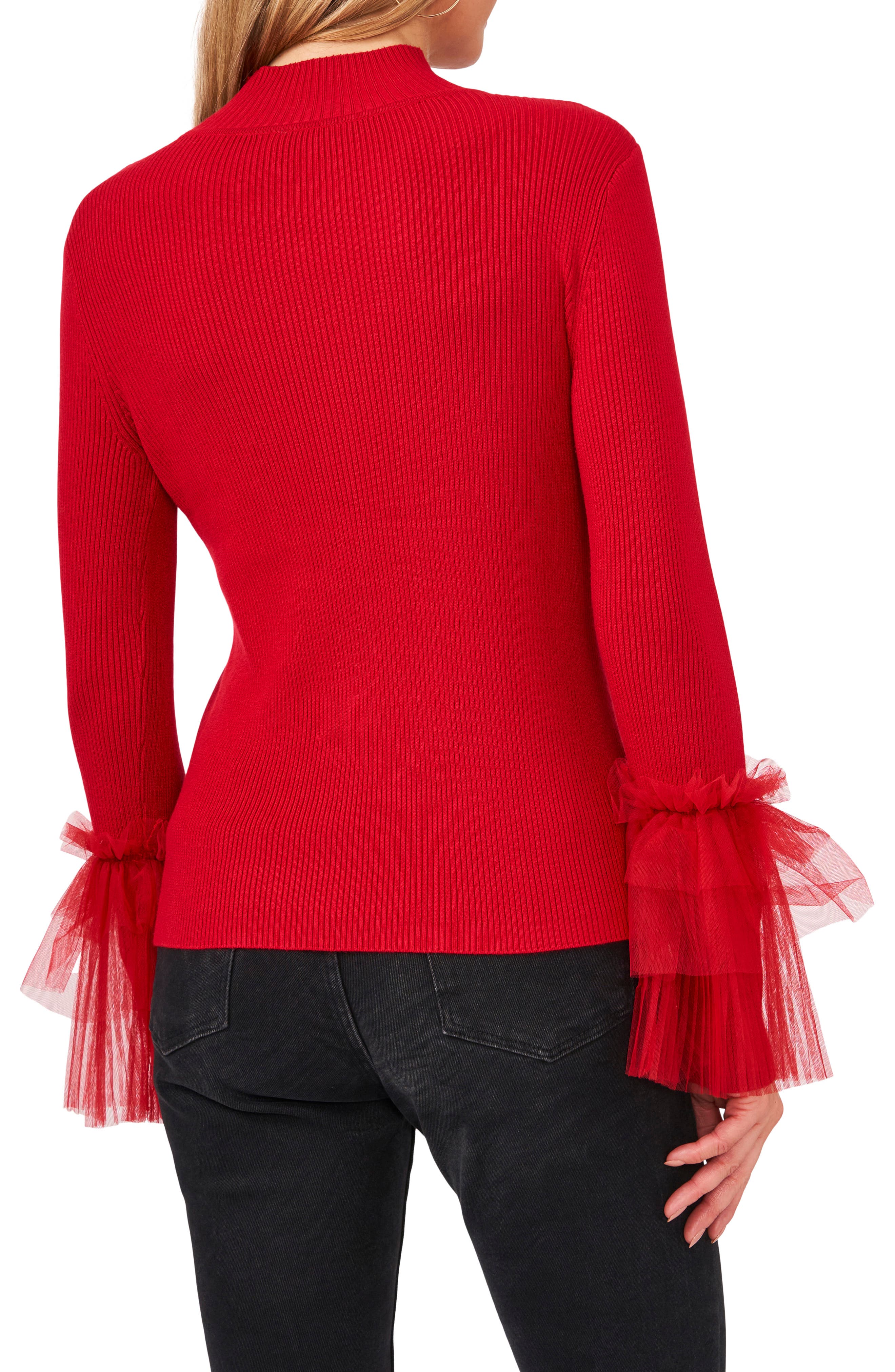 red ruffle sweater