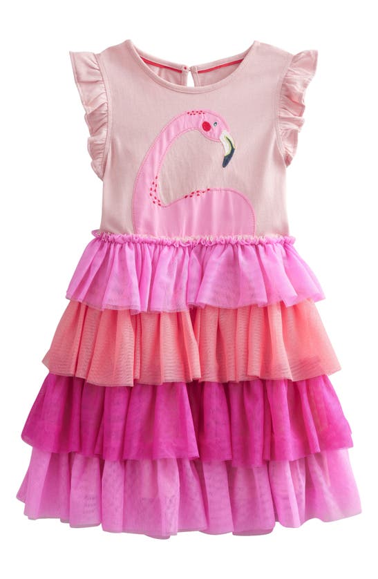 Mini Boden Kids' Tiered Ombré Tulle Dress In Peach Spring Flamingo