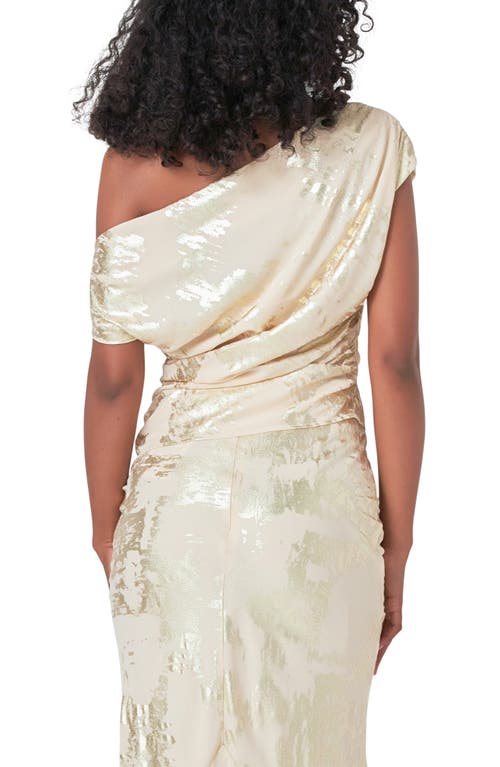 Endless Rose Foil Print One-shoulder Top In Ivory