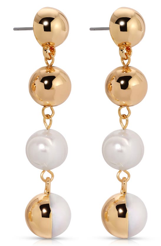 Shop Ettika Cultured Freshwater Pearl Linear Drop Earrings In Gold