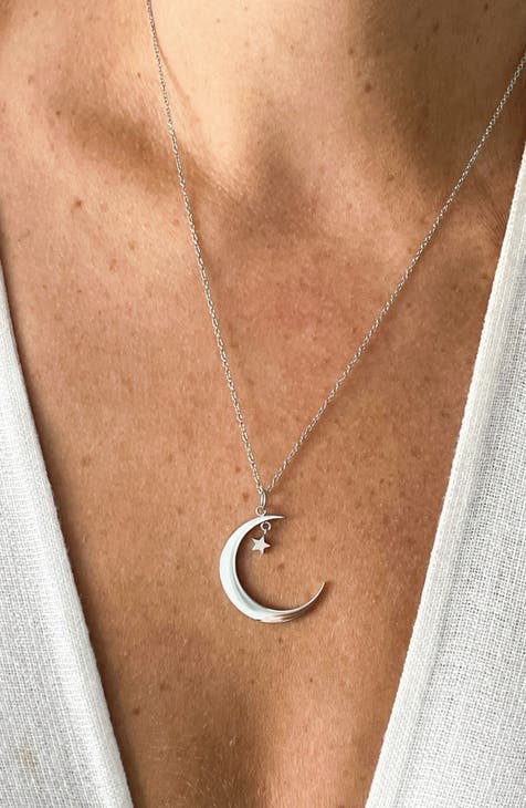 Hanging Moon & Star Pendant Necklace