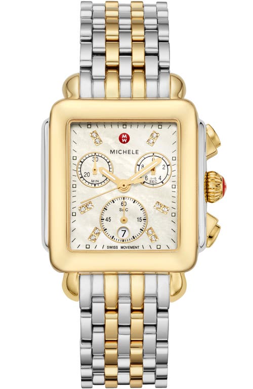 Shop Michele Deco Diamond Chronograph Bracelet Watch, 33mm In Gold/silver