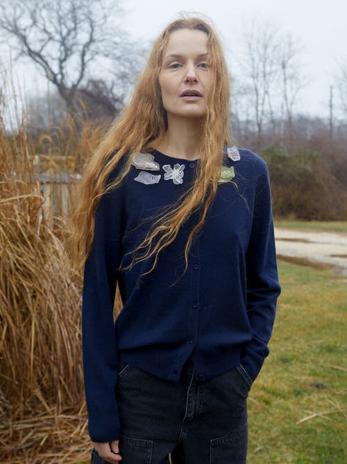 Shop Lingua Franca Wire Montauk Icon Cardigan In Navy