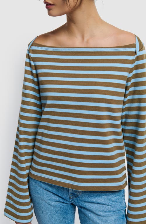 Shop Nation Ltd Bryce Long Sleeve Boat Neck Cotton T-shirt In Capers Prato Stripe