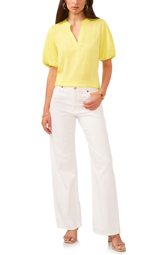Shop Vince Camuto Hammered Satin Puff Sleeve Top In Bright Lemon