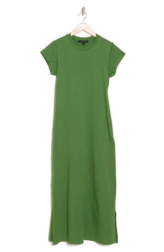 Shop Allsaints Ann Short Sleeve Cotton Maxi Dress In Cactus Green