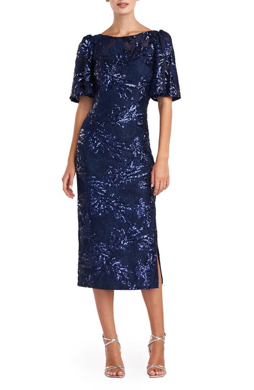 Adel Sequin Lace Cocktail Midi Dress in Navy