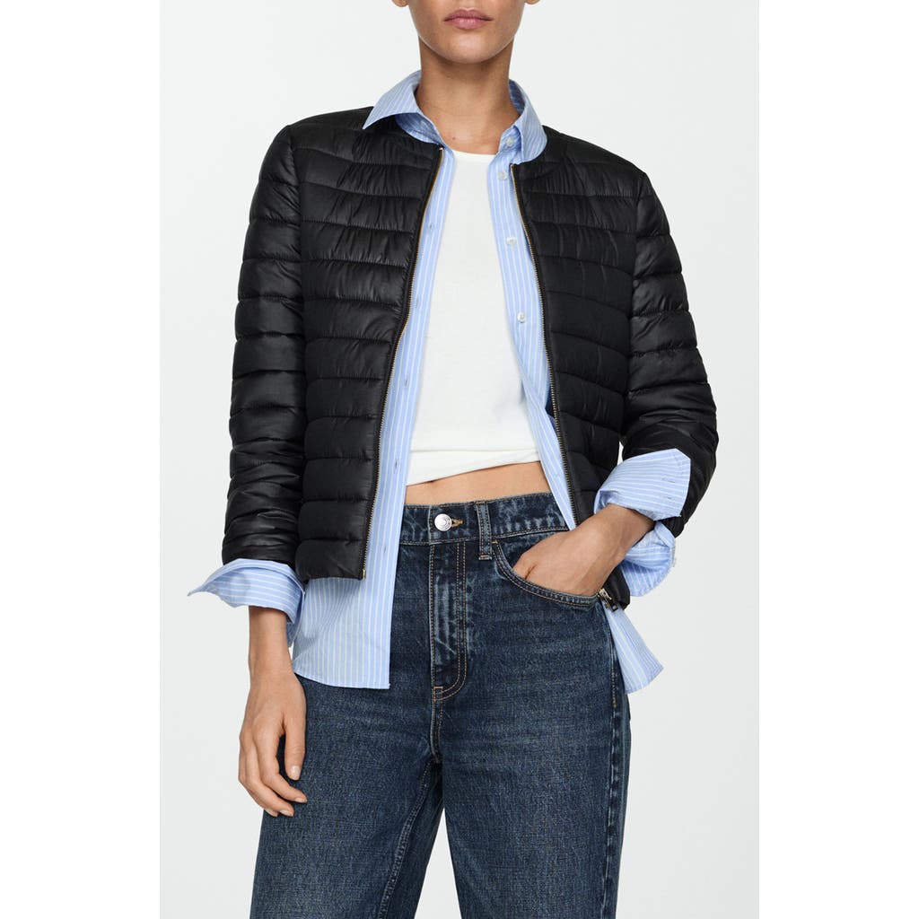 Mango Pocket Quilted Jacket Black In Black