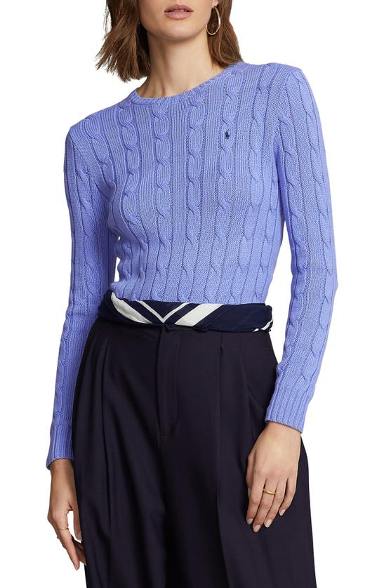 Shop Polo Ralph Lauren Julianna Cable Stitch Pima Cotton Sweater In New Litchfield Blue