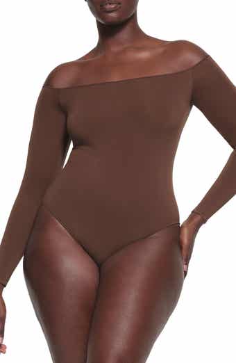 Skims Long Sleeve Thong Bodysuit in Brown