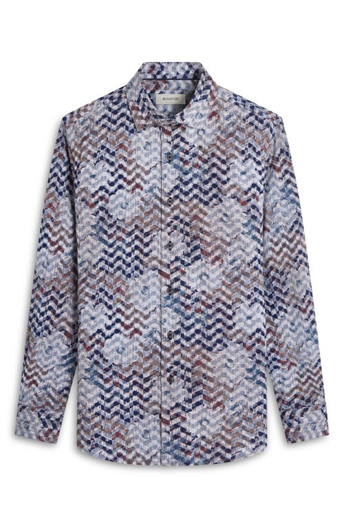 Bugatchi Axel Shaped Fit Floral Chevron Print Stretch Button-up Shirt In Caramel