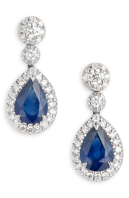 Sapphire & Pavé Diamond Drop Earrings in White Gold/Sapphire/Diamond