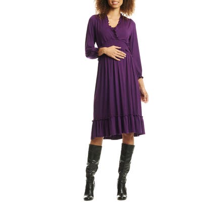 Everly Grey Jo Maternity/nursing Long Sleeve Dress, Purple
