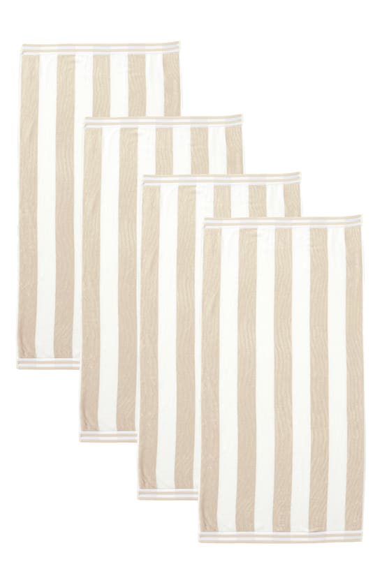Woven & Weft 4-pack Pastel Cabana Stripe Bath Towels In Oatmeal